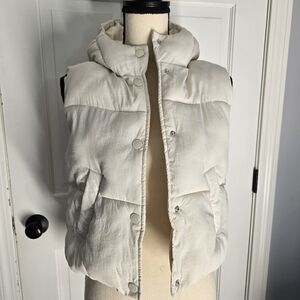 Mango Cream Puffer Jacket Vest With Hoodie